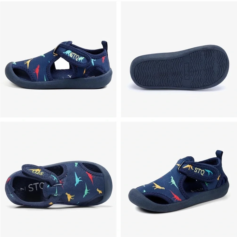 STQ Quick Dry Slip-On Water Shoes with Dinosaur Print size 7
